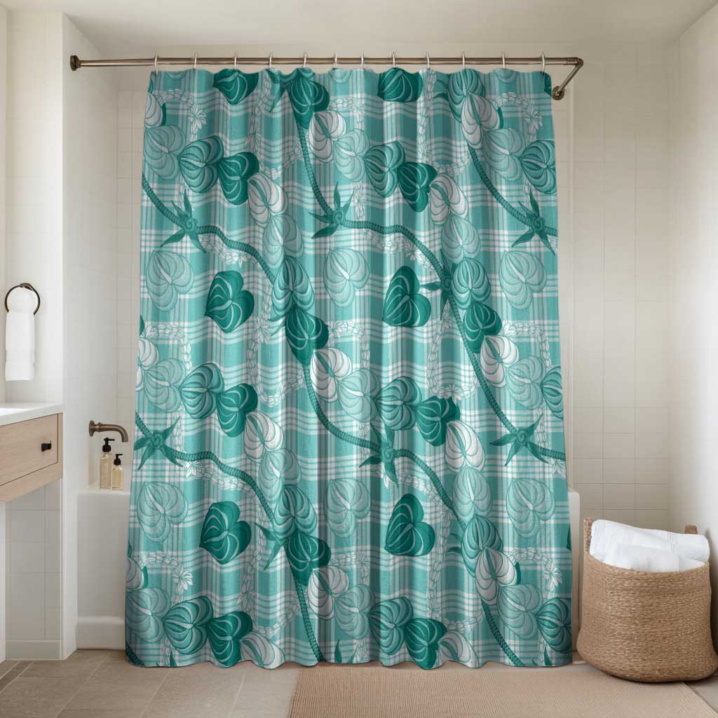 Anthurium Pikake Ti Leaf Palaka Bathroom Set Turquoise Version LT01 Shower Curtain Only Turquoise - Polynesian Pride