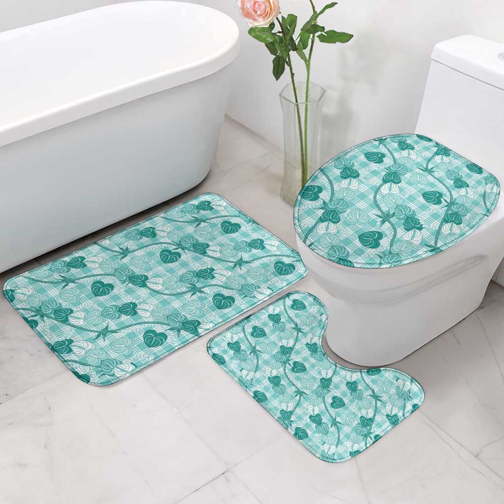 Anthurium Pikake Ti Leaf Palaka Bathroom Set Turquoise Version LT01 - Polynesian Pride