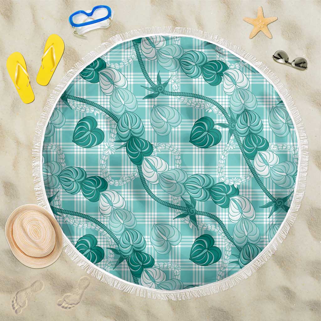 Anthurium Pikake Ti Leaf Palaka Beach Blanket Turquoise Version LT01 One Size 150cm Turquoise - Polynesian Pride