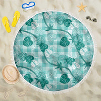 Anthurium Pikake Ti Leaf Palaka Beach Blanket Turquoise Version LT01 One Size 150cm Turquoise - Polynesian Pride