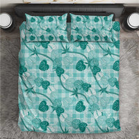 Anthurium Pikake Ti Leaf Palaka Bedding Set Turquoise Version LT01 Turquoise - Polynesian Pride