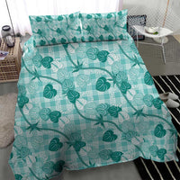 Anthurium Pikake Ti Leaf Palaka Bedding Set Turquoise Version LT01 - Polynesian Pride
