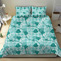 Anthurium Pikake Ti Leaf Palaka Bedding Set Turquoise Version LT01 - Polynesian Pride