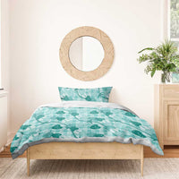 Anthurium Pikake Ti Leaf Palaka Bedding Set Turquoise Version LT01 - Polynesian Pride