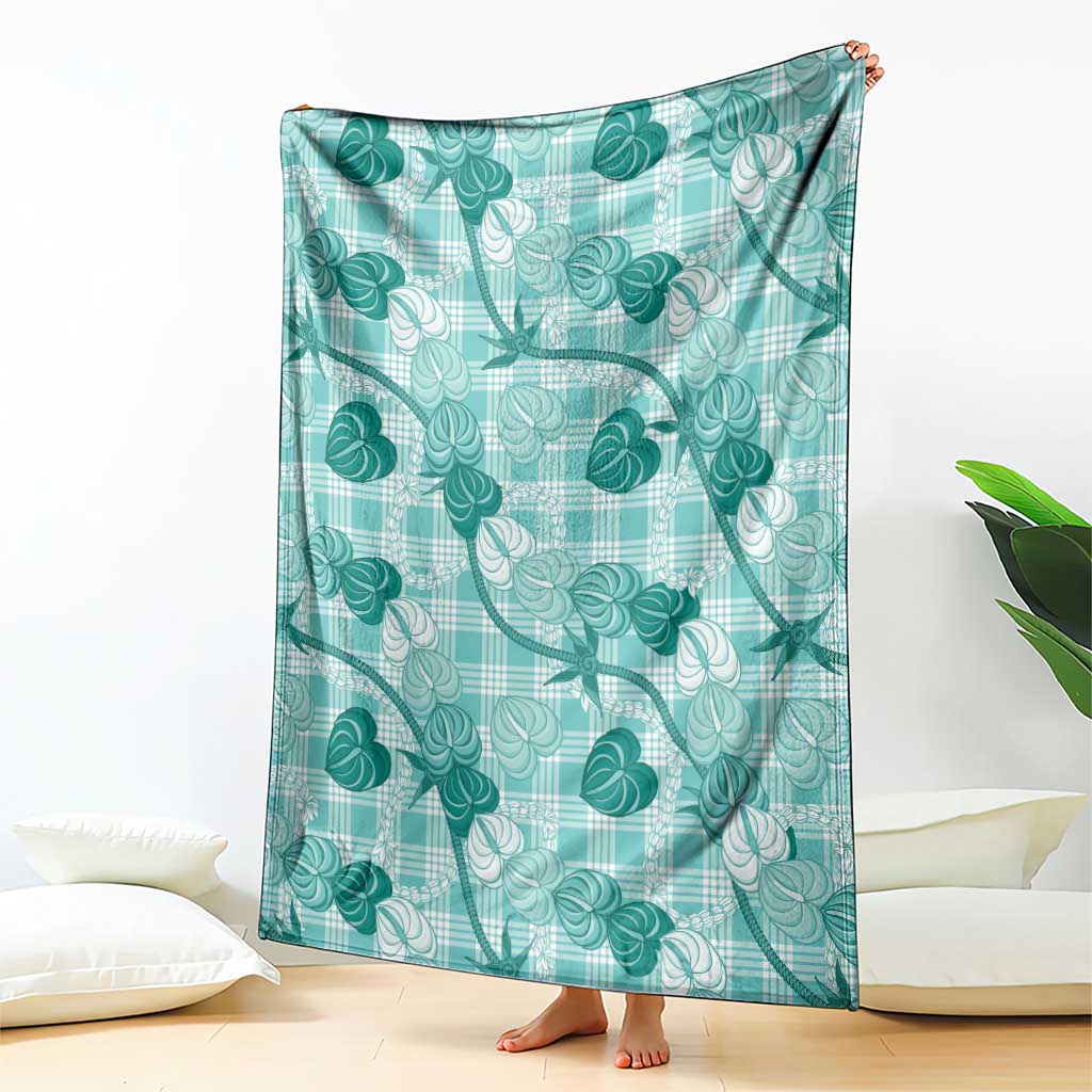 Anthurium Pikake Ti Leaf Palaka Blanket Turquoise Version LT01 - Polynesian Pride