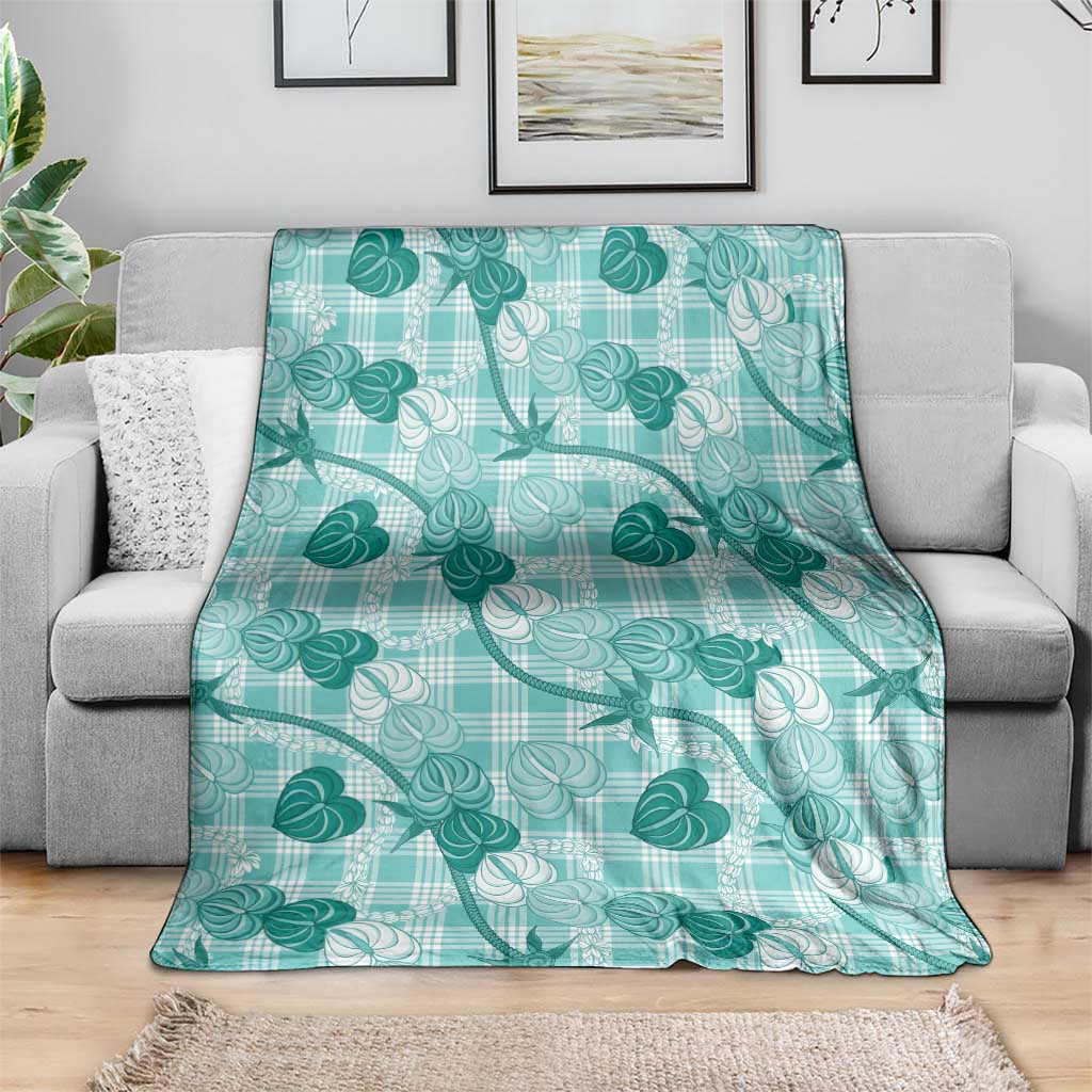 Anthurium Pikake Ti Leaf Palaka Blanket Turquoise Version LT01 - Polynesian Pride