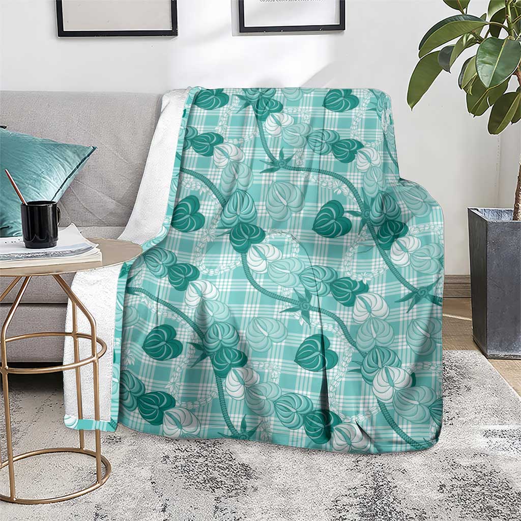 Anthurium Pikake Ti Leaf Palaka Blanket Turquoise Version LT01 - Polynesian Pride