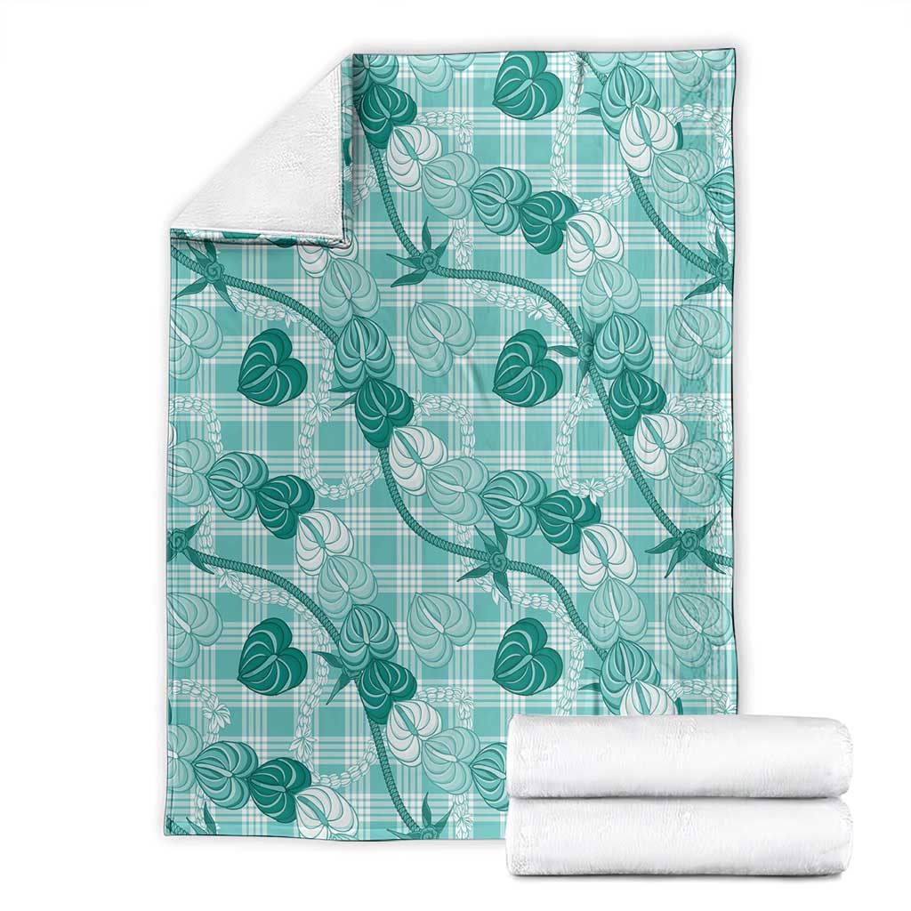 Anthurium Pikake Ti Leaf Palaka Blanket Turquoise Version LT01 - Polynesian Pride