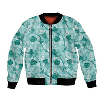 Anthurium Pikake Ti Leaf Palaka Bomber Jacket Turquoise Version LT01 Unisex Turquoise - Polynesian Pride