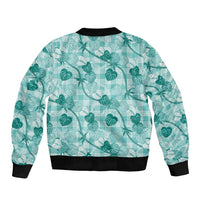 Anthurium Pikake Ti Leaf Palaka Bomber Jacket Turquoise Version LT01 - Polynesian Pride