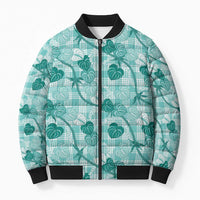 Anthurium Pikake Ti Leaf Palaka Bomber Puffer Jacket Turquoise Version LT01 Unisex Turquoise - Polynesian Pride