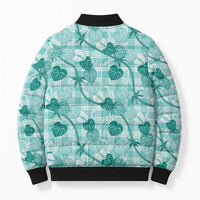 Anthurium Pikake Ti Leaf Palaka Bomber Puffer Jacket Turquoise Version LT01 - Polynesian Pride