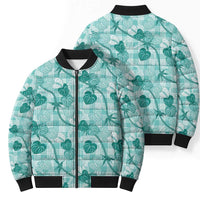 Anthurium Pikake Ti Leaf Palaka Bomber Puffer Jacket Turquoise Version LT01 - Polynesian Pride