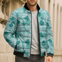Anthurium Pikake Ti Leaf Palaka Bomber Puffer Jacket Turquoise Version LT01 - Polynesian Pride