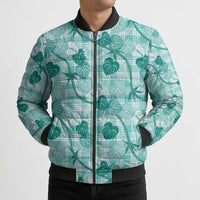 Anthurium Pikake Ti Leaf Palaka Bomber Puffer Jacket Turquoise Version LT01 - Polynesian Pride