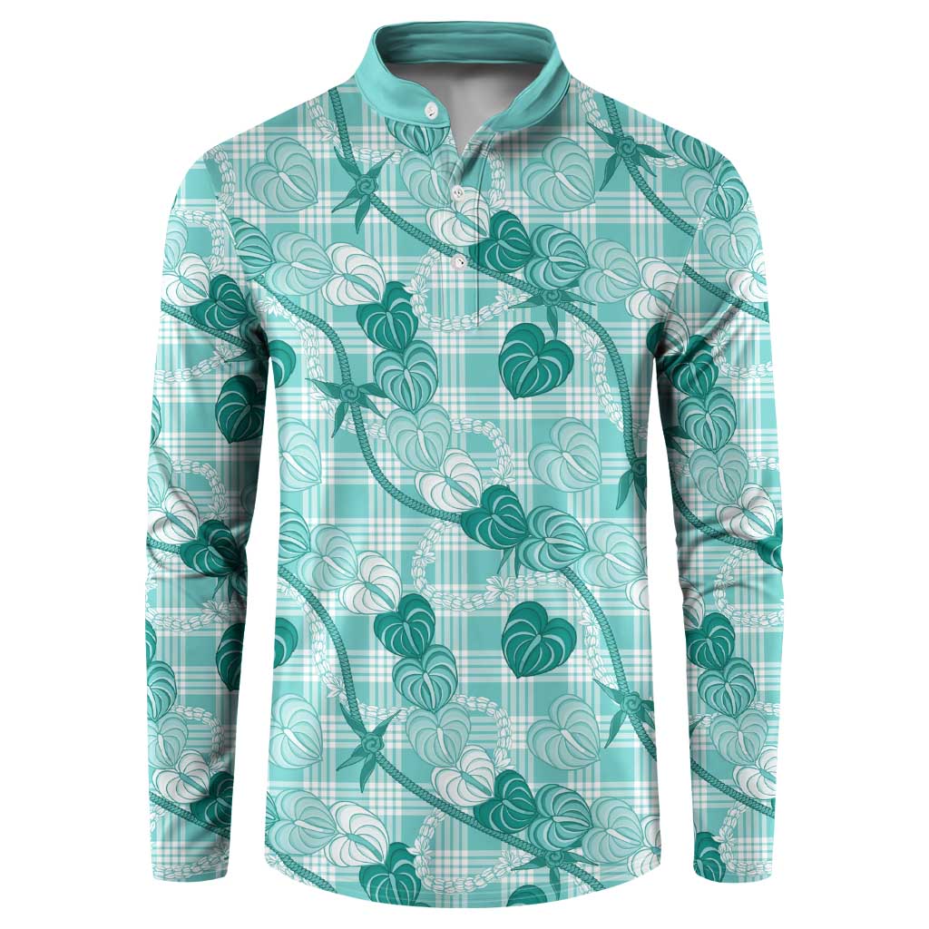 Anthurium Pikake Ti Leaf Palaka Button Sweatshirt Turquoise Version LT01 Turquoise - Polynesian Pride