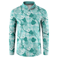 Anthurium Pikake Ti Leaf Palaka Button Sweatshirt Turquoise Version LT01 Turquoise - Polynesian Pride