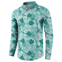 Anthurium Pikake Ti Leaf Palaka Button Sweatshirt Turquoise Version LT01 - Polynesian Pride