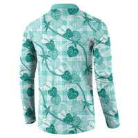 Anthurium Pikake Ti Leaf Palaka Button Sweatshirt Turquoise Version LT01 - Polynesian Pride