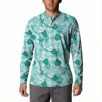 Anthurium Pikake Ti Leaf Palaka Button Sweatshirt Turquoise Version LT01 - Polynesian Pride