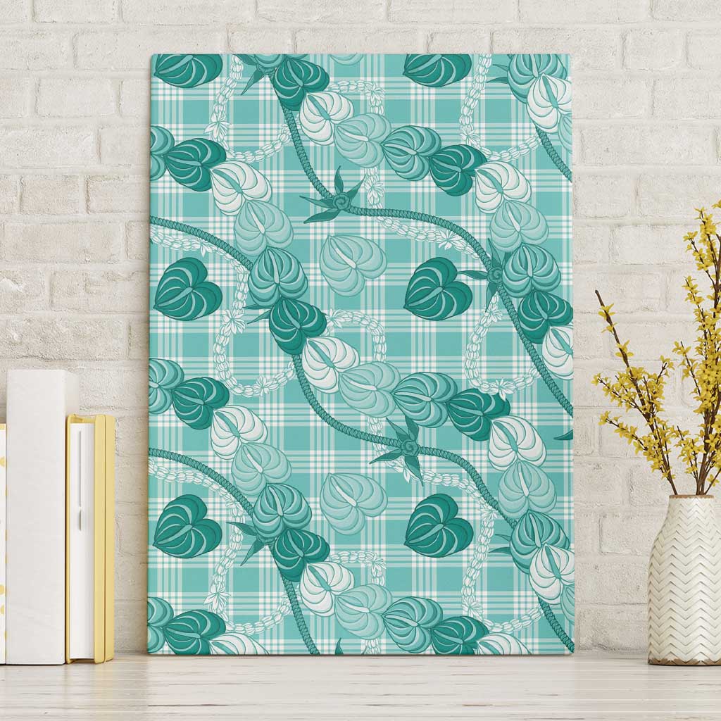 Anthurium Pikake Ti Leaf Palaka Canvas Wall Art Turquoise Version LT01 Without Frame Turquoise - Polynesian Pride
