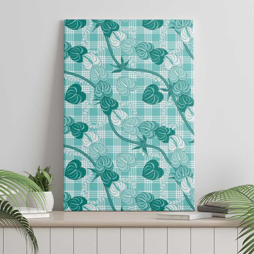 Anthurium Pikake Ti Leaf Palaka Canvas Wall Art Turquoise Version LT01 - Polynesian Pride