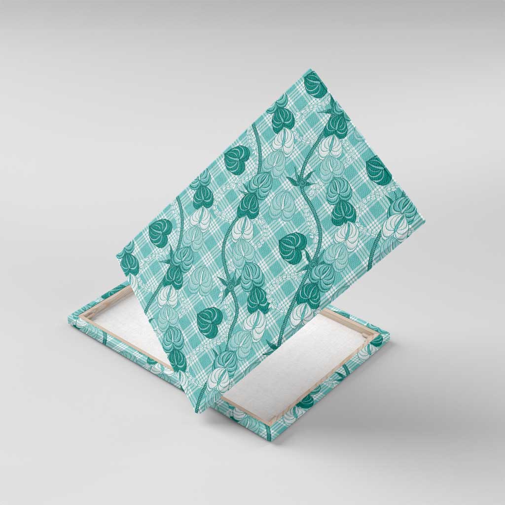 Anthurium Pikake Ti Leaf Palaka Canvas Wall Art Turquoise Version LT01 With Frame Turquoise - Polynesian Pride