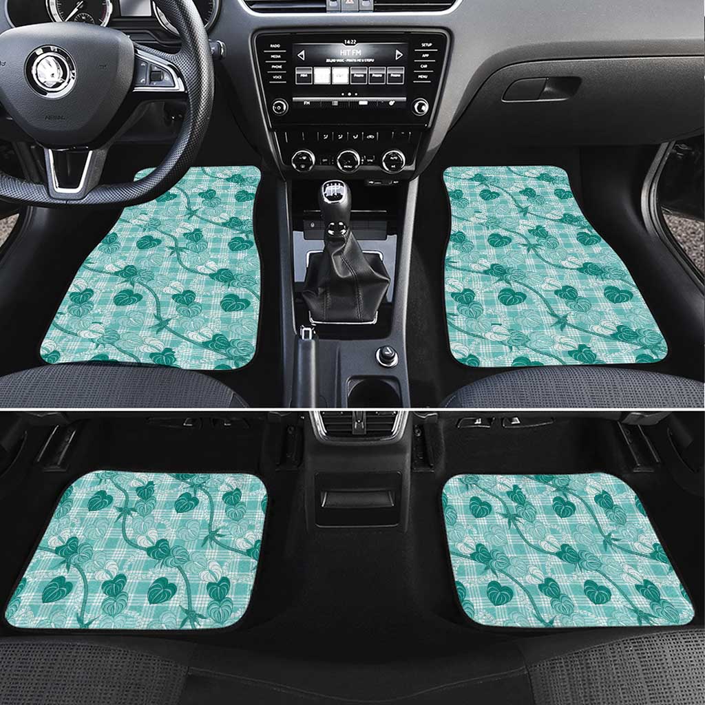 Anthurium Pikake Ti Leaf Palaka Car Mats Turquoise Version LT01 Set 4pcs Turquoise - Polynesian Pride