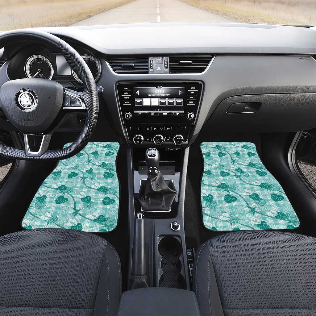 Anthurium Pikake Ti Leaf Palaka Car Mats Turquoise Version LT01 Set 2pcs - Front Turquoise - Polynesian Pride