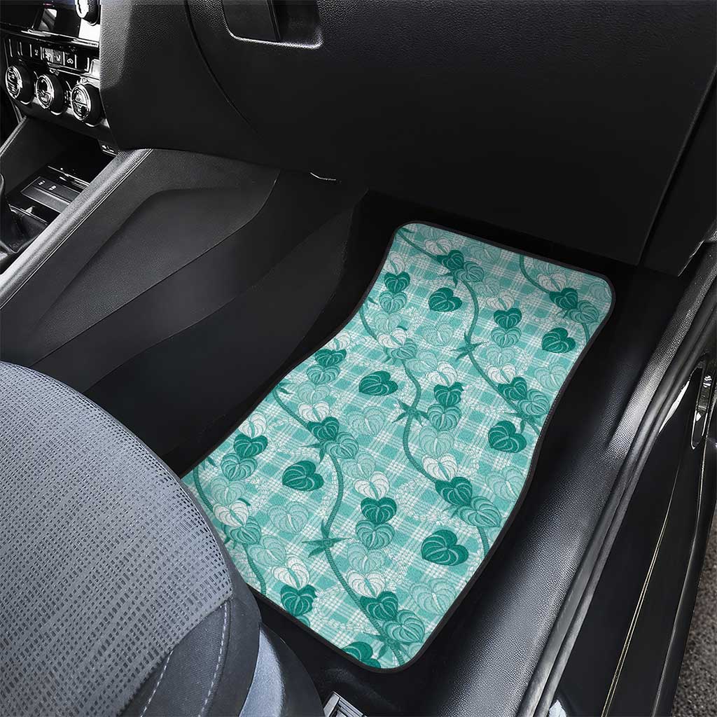 Anthurium Pikake Ti Leaf Palaka Car Mats Turquoise Version LT01 - Polynesian Pride