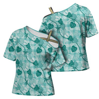 Anthurium Pikake Ti Leaf Palaka Cross Shoulder Shirt Turquoise Version LT01 - Polynesian Pride