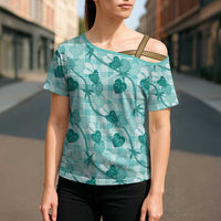 Anthurium Pikake Ti Leaf Palaka Cross Shoulder Shirt Turquoise Version LT01 - Polynesian Pride