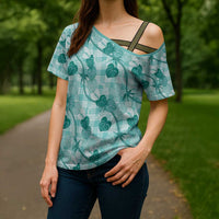 Anthurium Pikake Ti Leaf Palaka Cross Shoulder Shirt Turquoise Version LT01 - Polynesian Pride