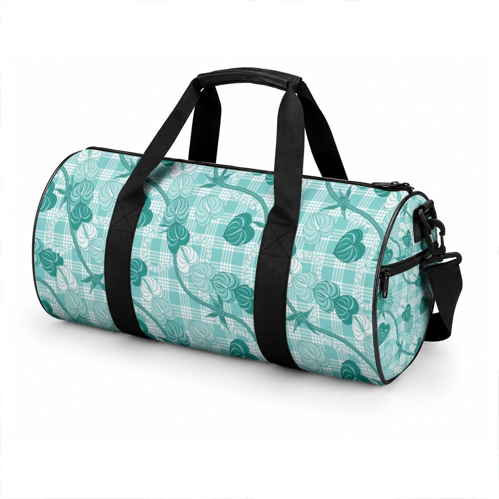 Anthurium Pikake Ti Leaf Palaka Duffle Bag Turquoise Version