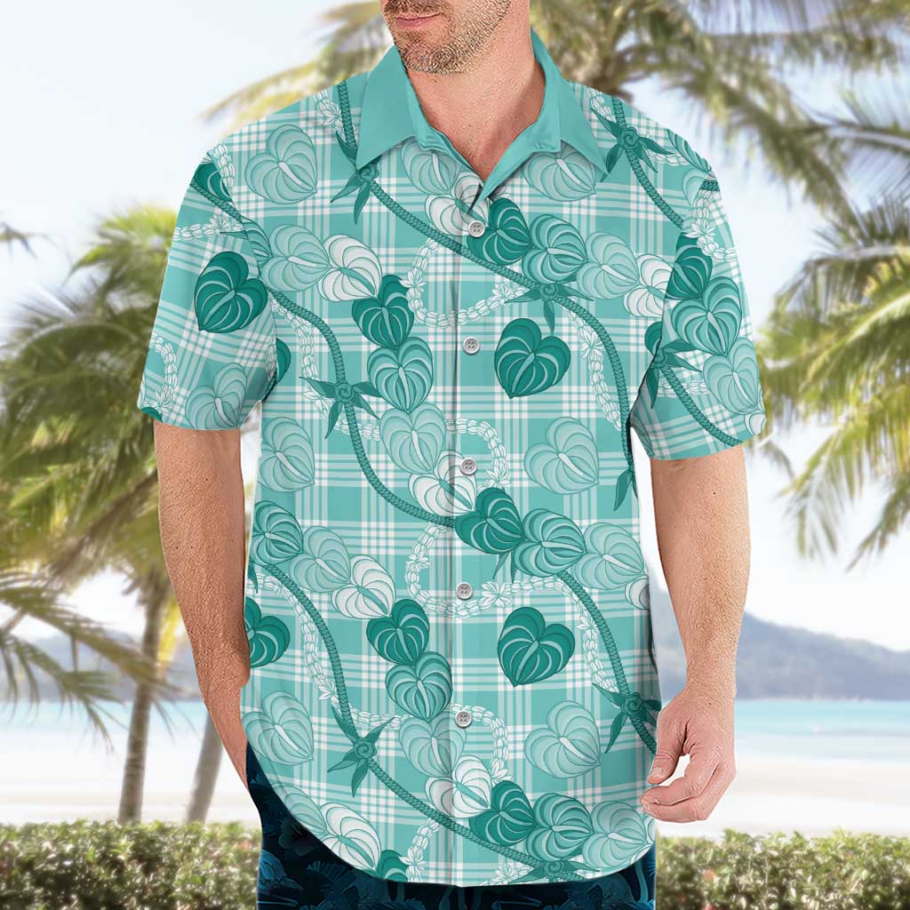 Anthurium Pikake Ti Leaf Palaka Hawaiian Shirt Turquoise Version LT01 - Polynesian Pride