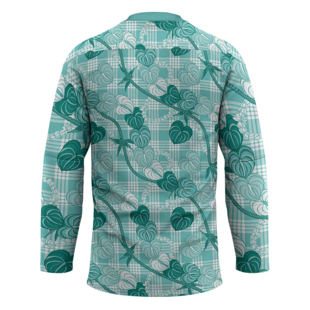 Anthurium Pikake Ti Leaf Palaka Hockey Jersey Turquoise Version LT01 - Polynesian Pride