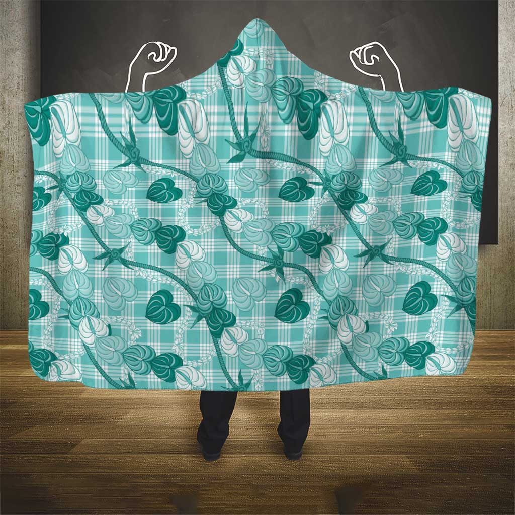 Anthurium Pikake Ti Leaf Palaka Hooded Blanket Turquoise Version LT01 - Polynesian Pride