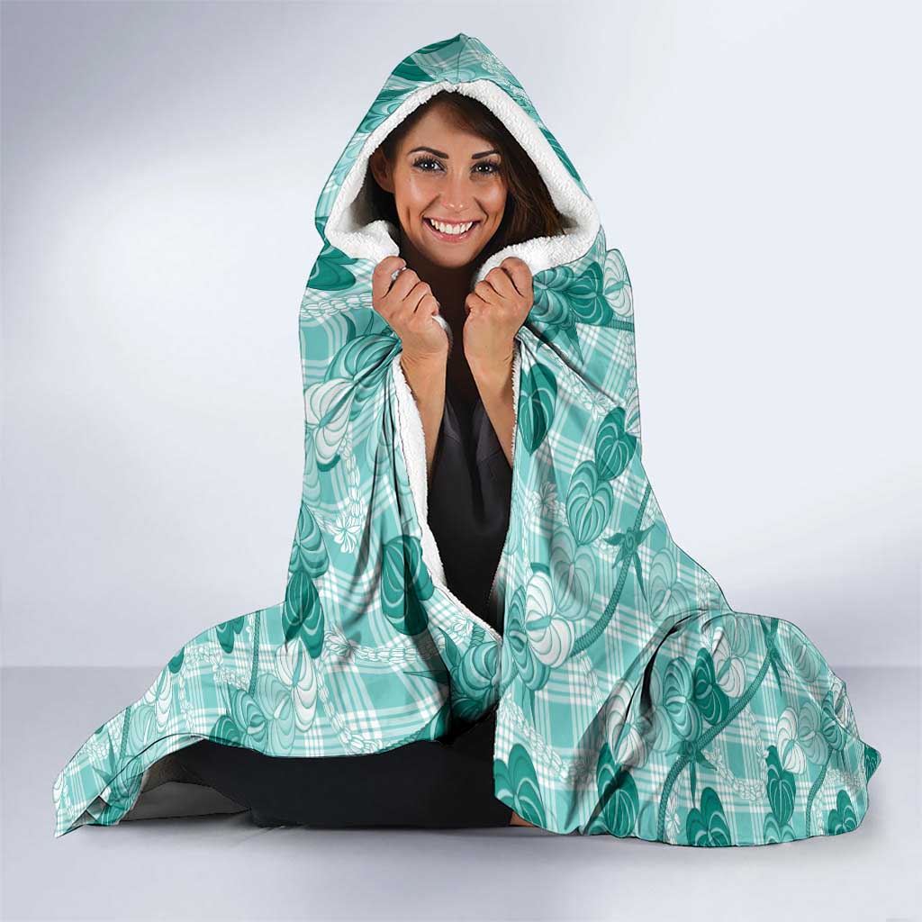 Anthurium Pikake Ti Leaf Palaka Hooded Blanket Turquoise Version LT01 - Polynesian Pride