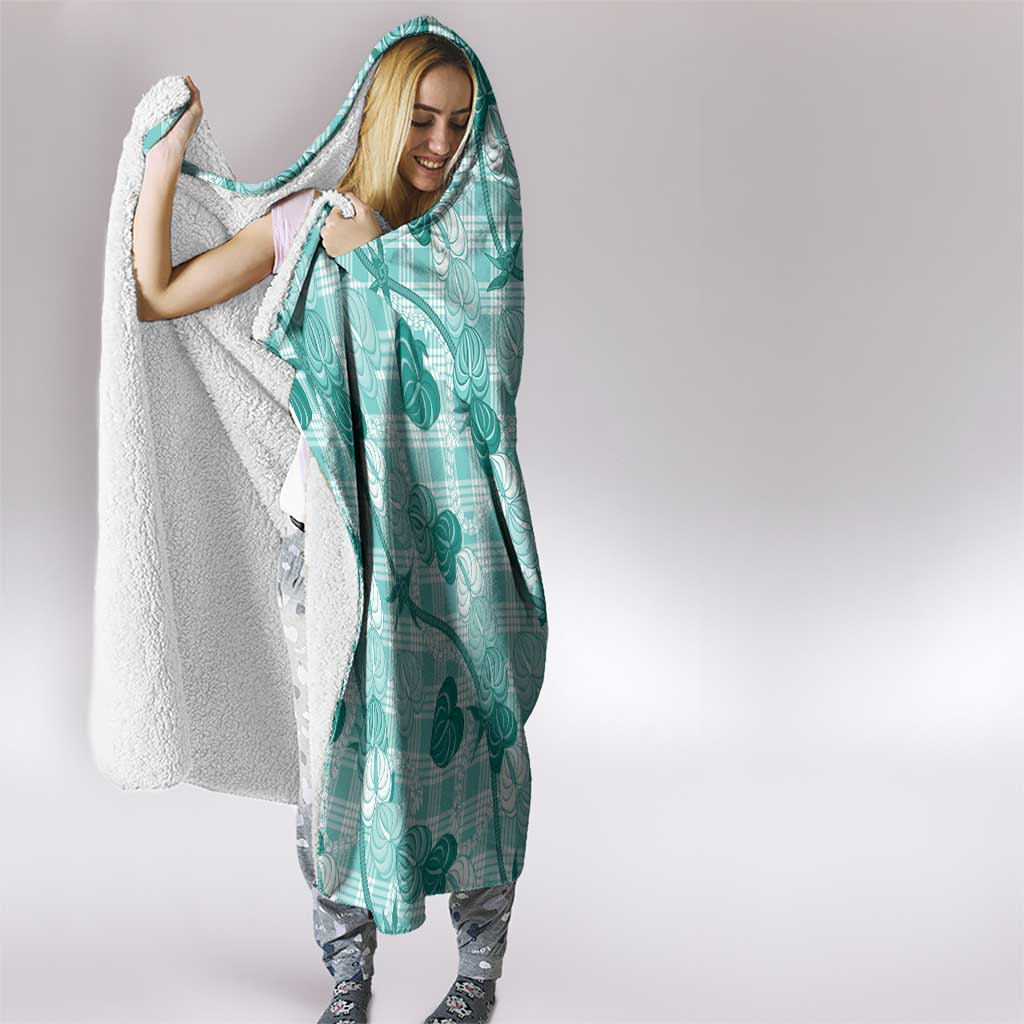 Anthurium Pikake Ti Leaf Palaka Hooded Blanket Turquoise Version LT01 - Polynesian Pride
