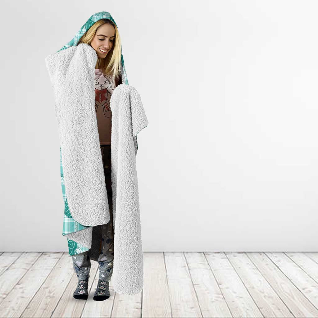 Anthurium Pikake Ti Leaf Palaka Hooded Blanket Turquoise Version LT01 - Polynesian Pride