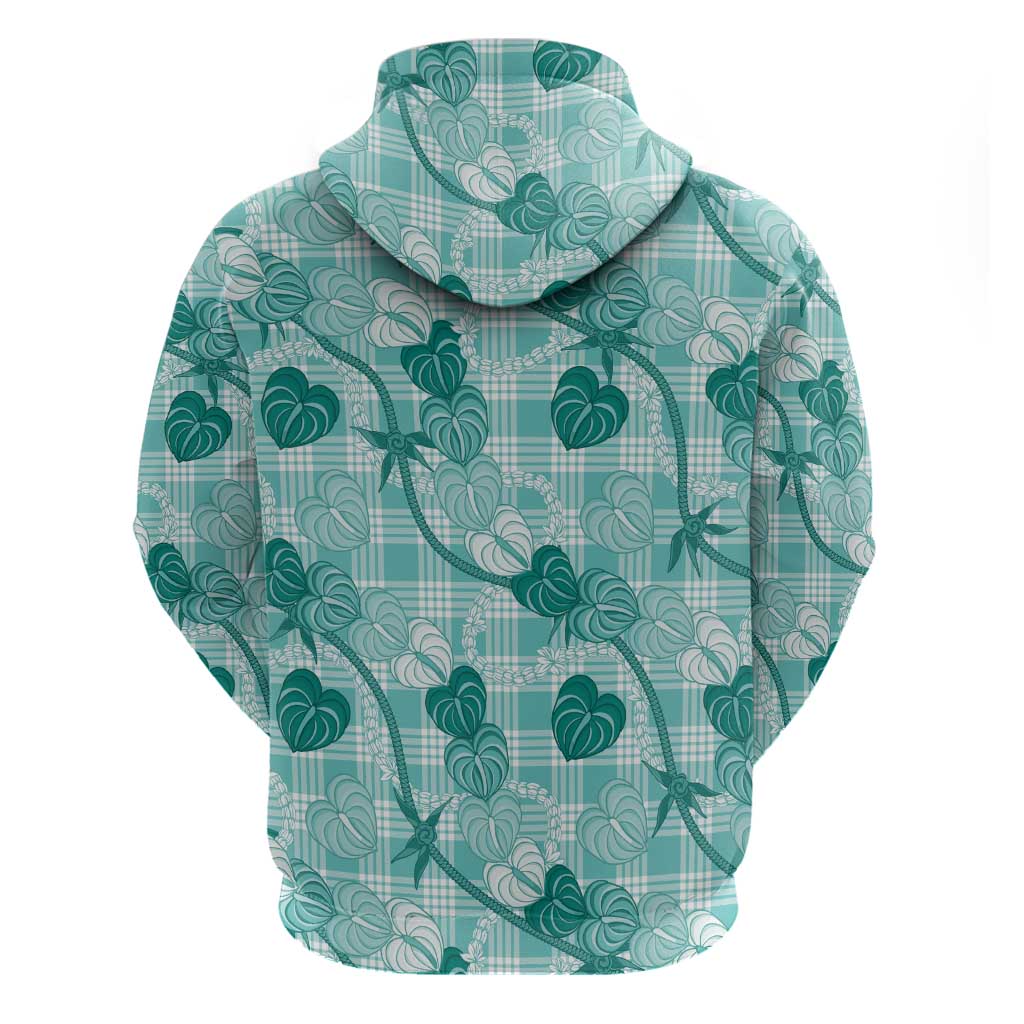 Anthurium Pikake Ti Leaf Palaka Hoodie Turquoise Version LT01 - Polynesian Pride