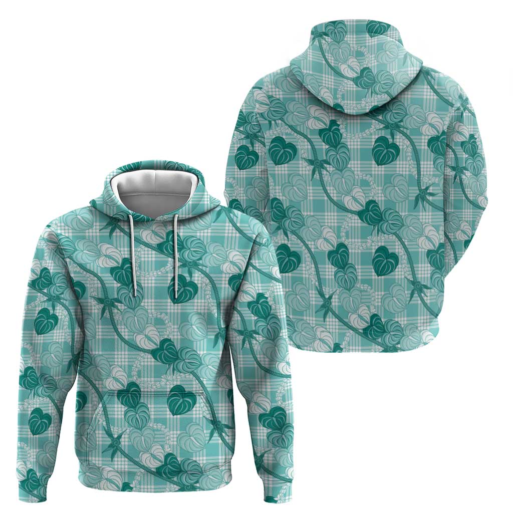 Anthurium Pikake Ti Leaf Palaka Hoodie Turquoise Version LT01 - Polynesian Pride