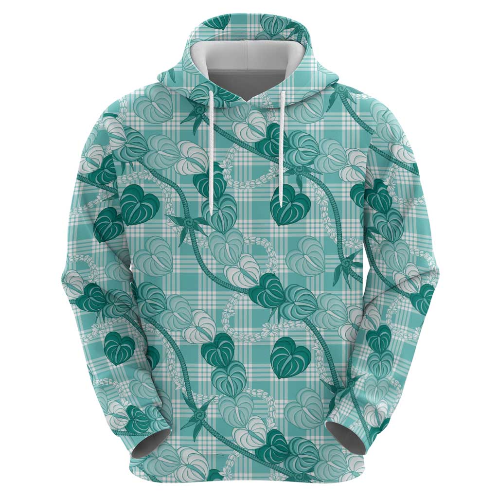 Anthurium Pikake Ti Leaf Palaka Hoodie Turquoise Version LT01 - Polynesian Pride