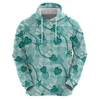 Anthurium Pikake Ti Leaf Palaka Hoodie Turquoise Version LT01 - Polynesian Pride