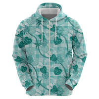 Anthurium Pikake Ti Leaf Palaka Hoodie Turquoise Version LT01 - Polynesian Pride