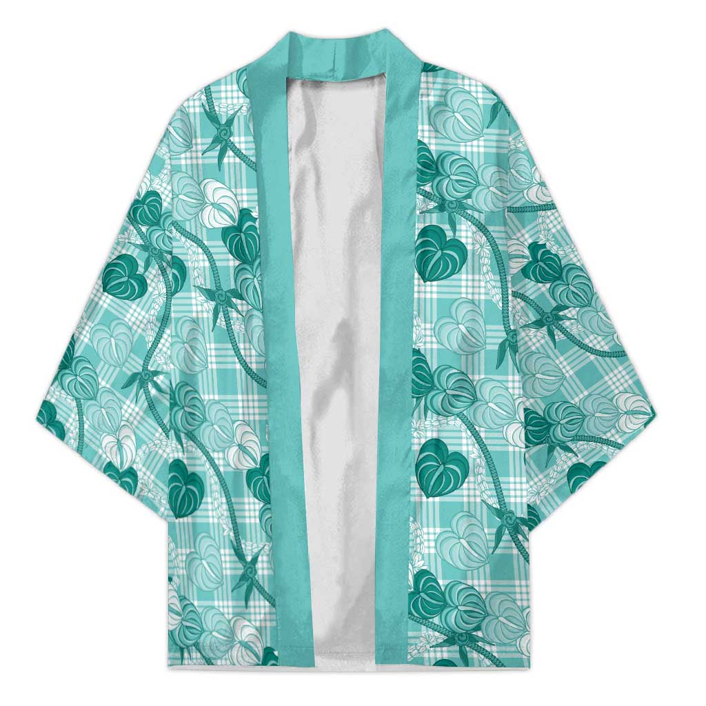 Anthurium Pikake Ti Leaf Palaka Kimono Turquoise Version LT01 Unisex Turquoise - Polynesian Pride