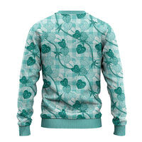 Anthurium Pikake Ti Leaf Palaka Ugly Christmas Sweater Turquoise Version LT01 - Polynesian Pride