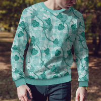 Anthurium Pikake Ti Leaf Palaka Ugly Christmas Sweater Turquoise Version LT01 - Polynesian Pride