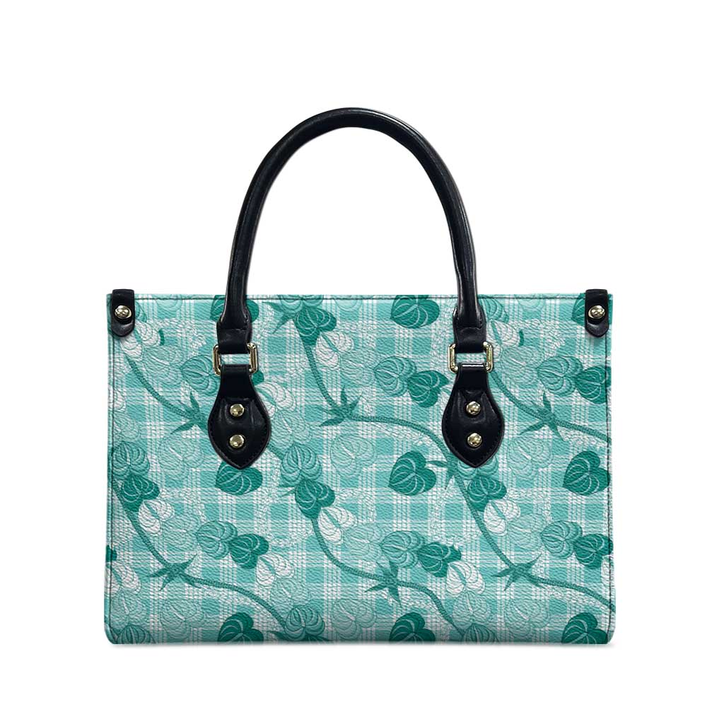 Anthurium Pikake Ti Leaf Palaka Leather Bag Turquoise Version LT01 - Polynesian Pride