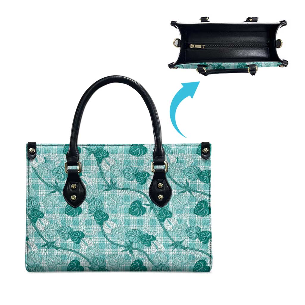 Anthurium Pikake Ti Leaf Palaka Leather Bag Turquoise Version LT01 - Polynesian Pride